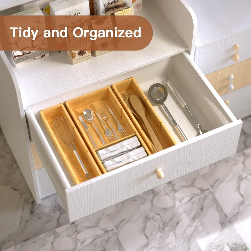 DUJEN Bamboo Drawer Organizer 12.5'' X 12.5'' X 2'', Adjustable 3 Individual Junk Drawer organizer for Bathroom and Kitchen, Wood Drawer Tea Organier Boxes for Silverware, Make up and Tea Bag - Image 5